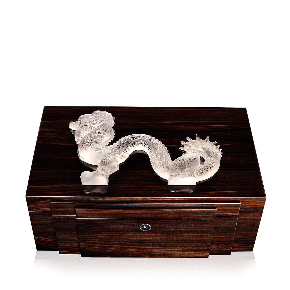 Lalique Dragon jewellery box in natural ebony Chelsea Design