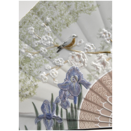 Iris and Cherry Flowers Fan Decorative Fan. Limited Edition 8
