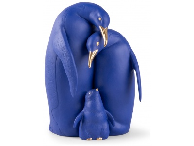 Penguin family Sculpture. Limited Edition. Blue and Gold