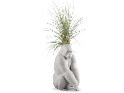 Gorilla with Airplants Figurine. Matte White-h. Plant the Future