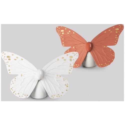 Butterfly Figurine. Golden Luster & Coral 8