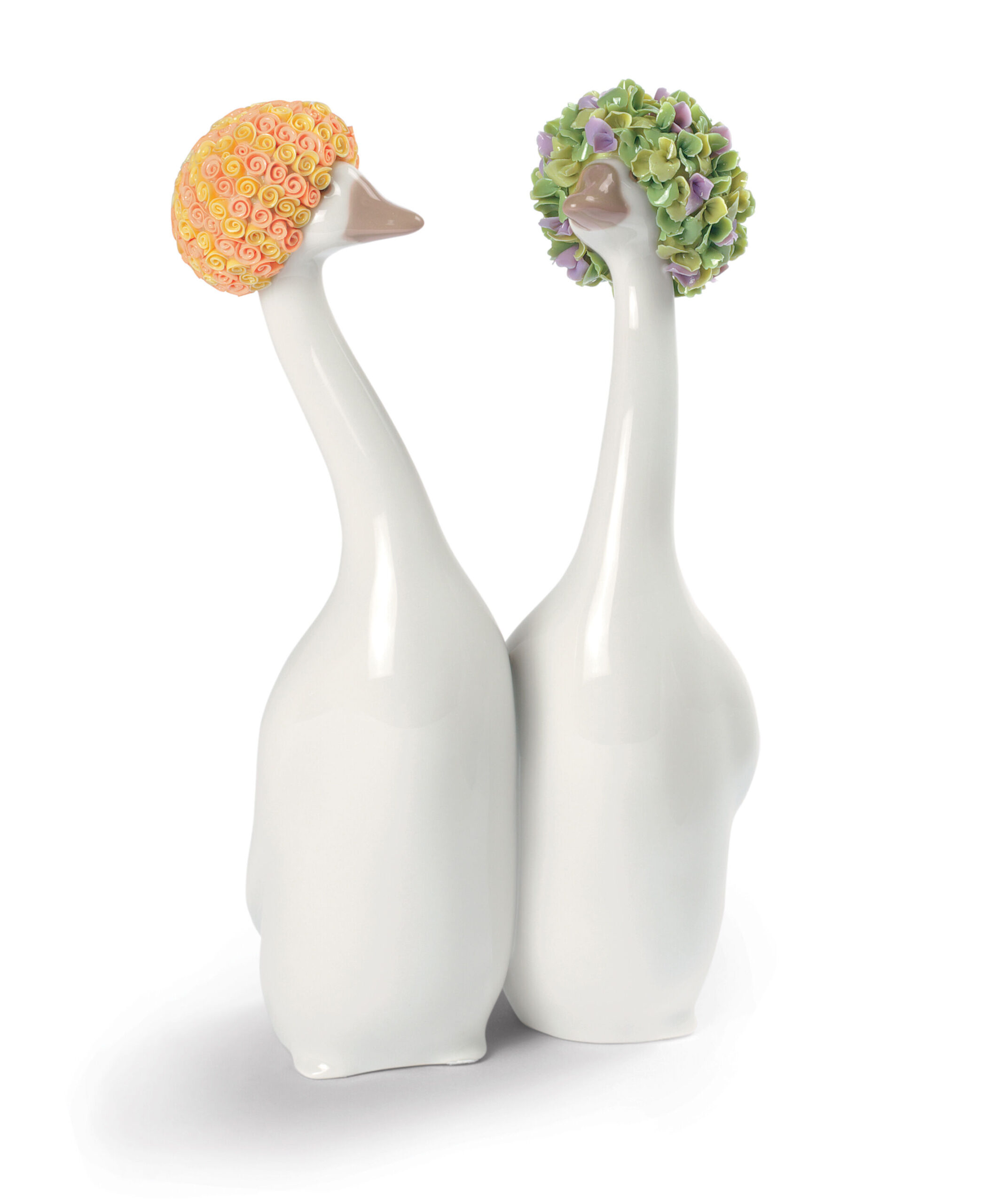 Goossiping Geese Figurine. Orange and Green 3 Goossiping Geese Figurine. Orange and Green 3