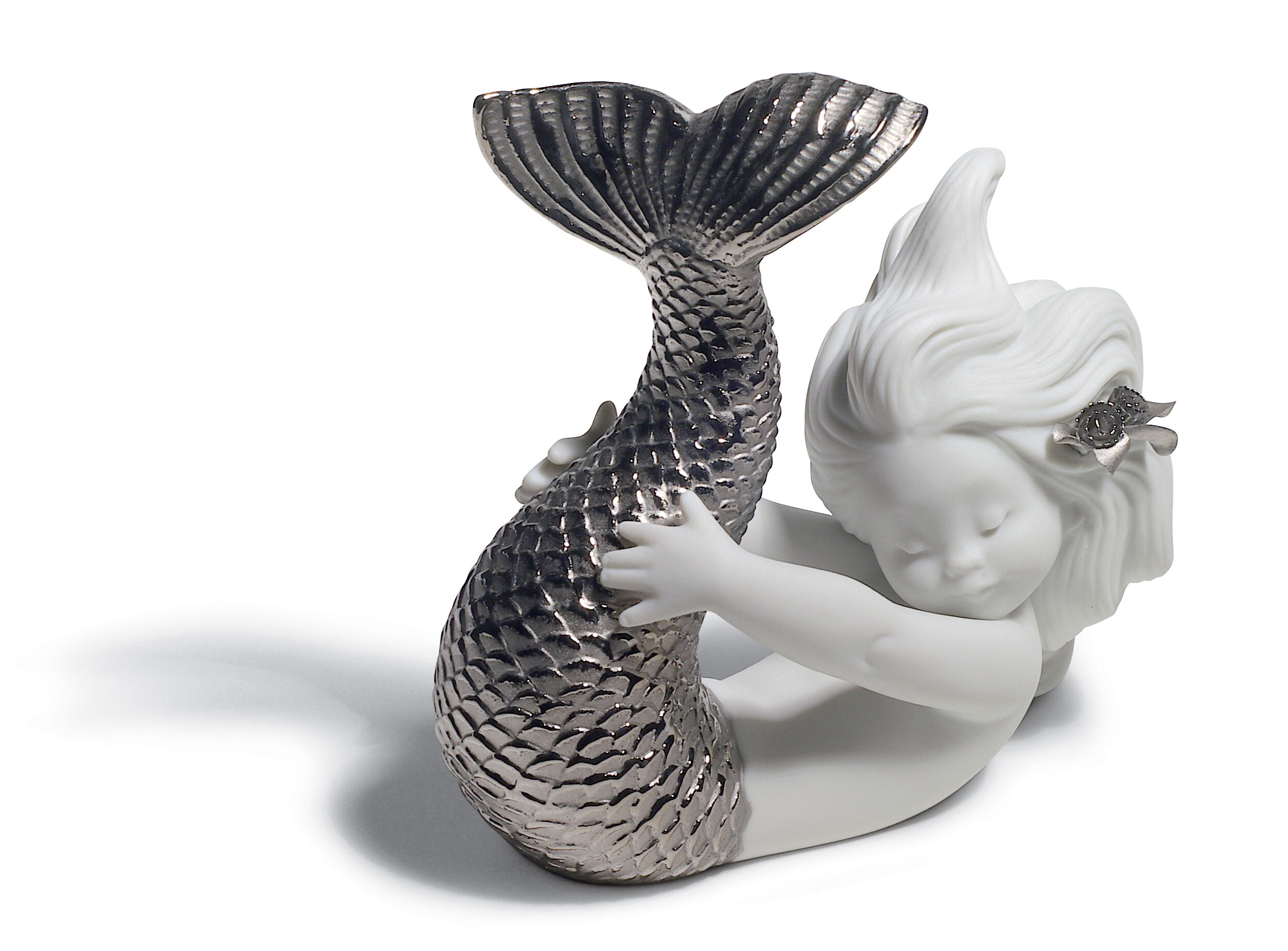 Playing at Sea Mermaid Figurine. Silver Lustre 3 Playing at Sea Mermaid Figurine. Silver Lustre 3