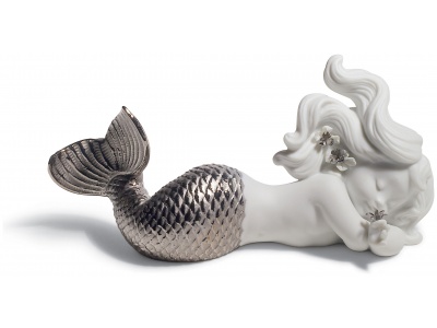 Day Dreaming at Sea Mermaid Figurine. Silver Lustre