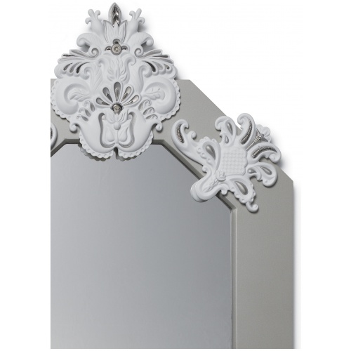 Eight Sided Wall Mirror. Silver Lustre and White. Limited Edition 5