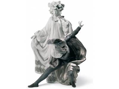 Venetian Carnival Couple Sculpture. Limited Edition. Silver Lustre