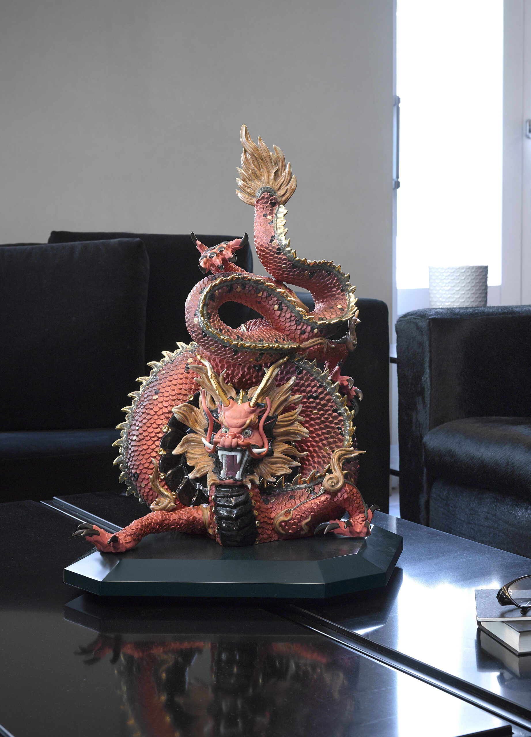 Protective Dragon Sculpture. Golden Luster and Red. Limited Edition 10 Protective Dragon Sculpture. Golden Luster and Red. Limited Edition 10