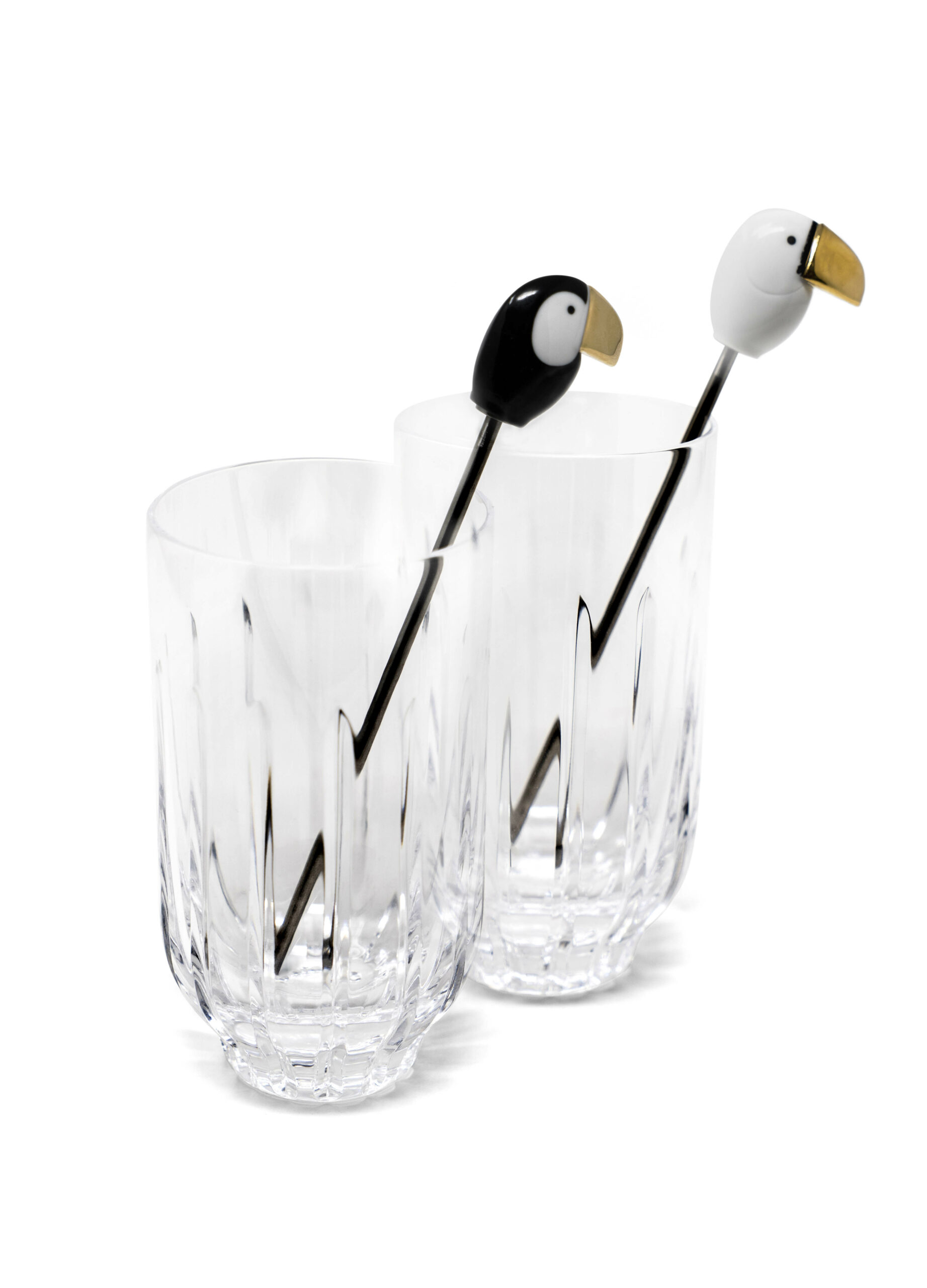 Toucan 2 tall Crystal Glasses + 2 Stirrers Set. Golden Luster 3 Toucan 2 tall Crystal Glasses + 2 Stirrers Set. Golden Luster 3
