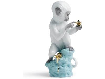 Curiosity Monkey on Turquoise Rock Figurine