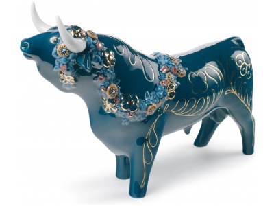 Flower Bedecked Bull Figurine. Limited Edition