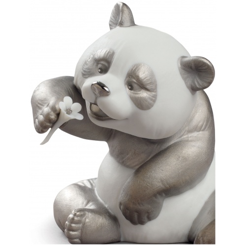 A Cheerful Panda Figurine. Silver Lustre 5