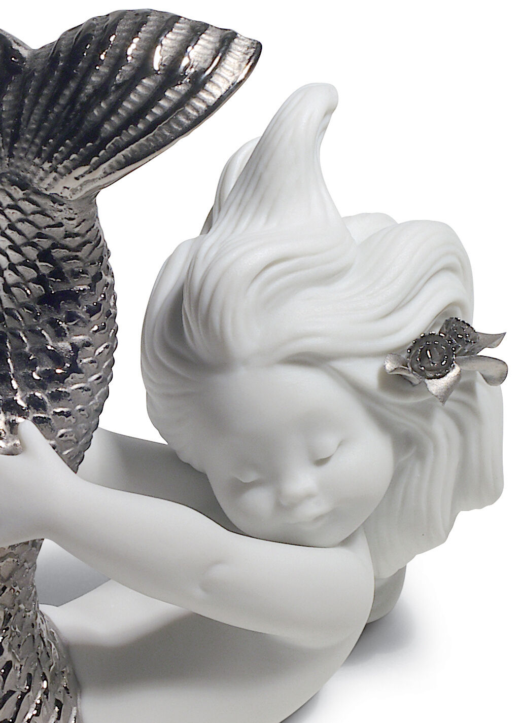 Playing at Sea Mermaid Figurine. Silver Lustre 5 Playing at Sea Mermaid Figurine. Silver Lustre 5