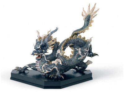 Great Dragon Sculpture. Golden Lustre and Blue. Limited Edition
