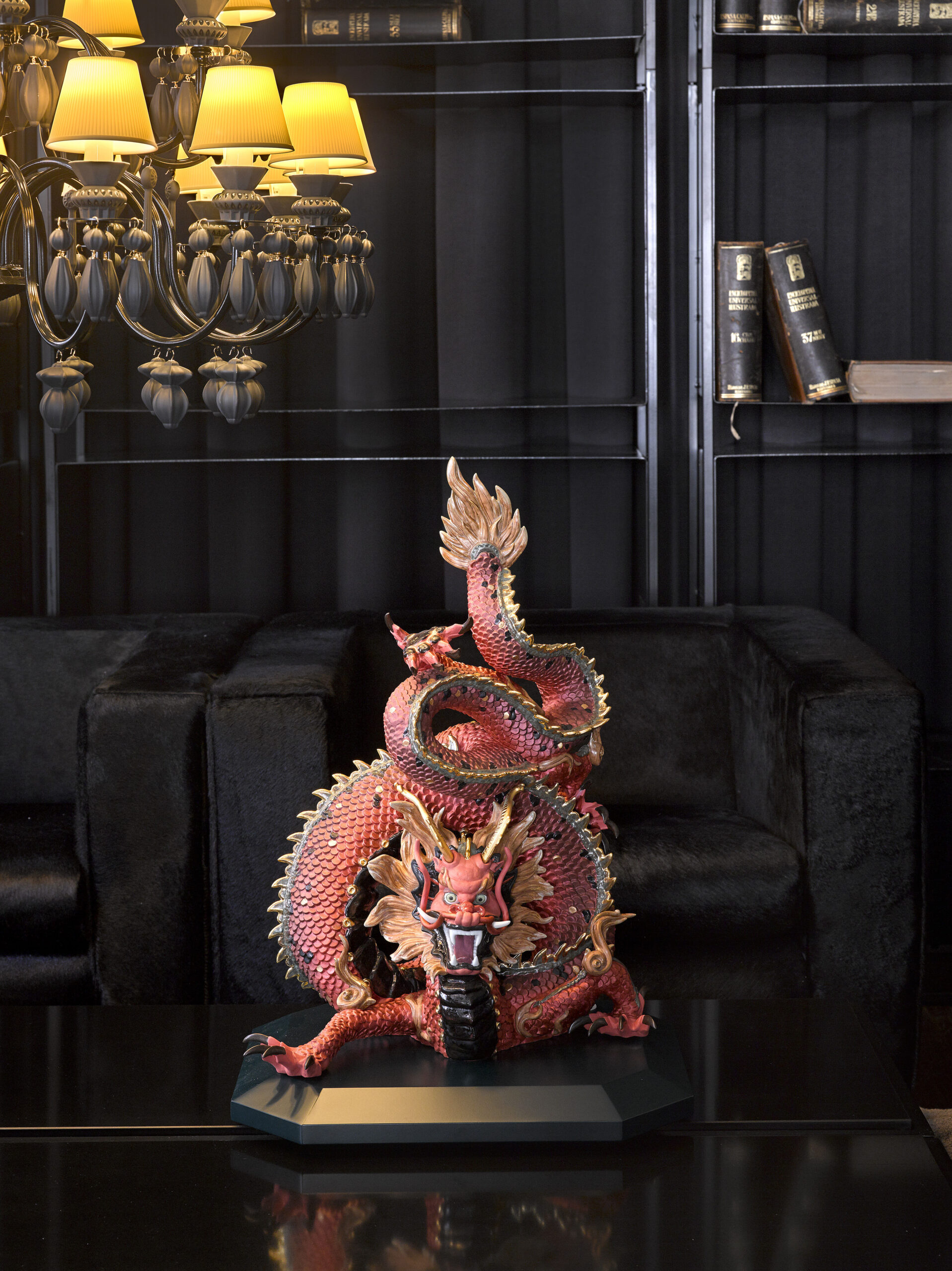 Protective Dragon Sculpture. Golden Luster and Red. Limited Edition 8 Protective Dragon Sculpture. Golden Luster and Red. Limited Edition 8