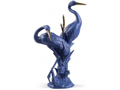 Courting Cranes Sculpture. Blue-Gold. Limited Edition