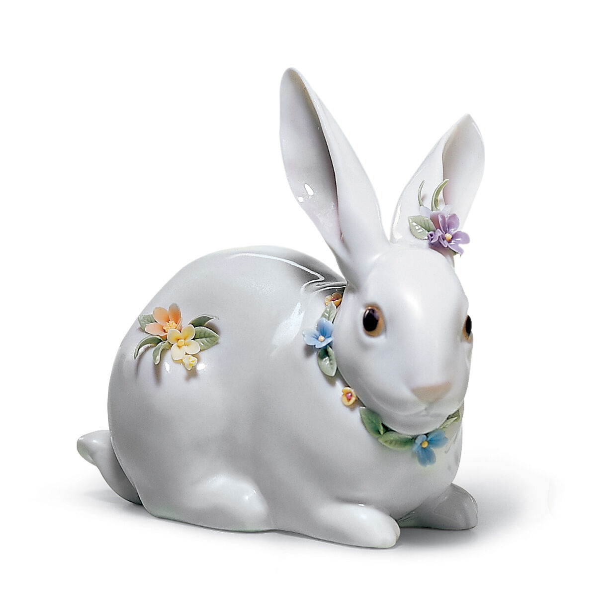 Attentive Bunny with Flowers Figurine 3 Attentive Bunny with Flowers Figurine 3