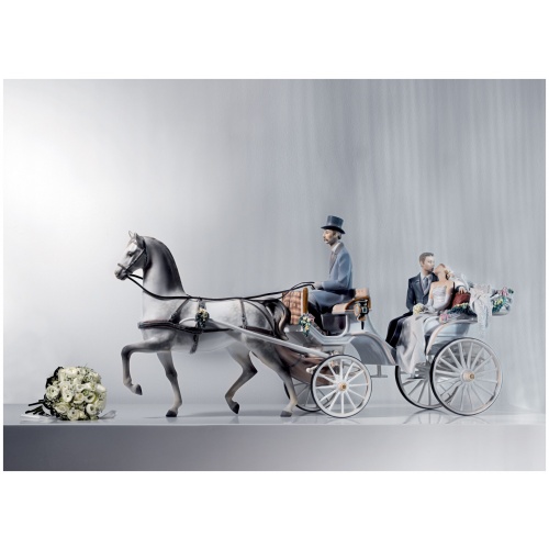 Bridal Carriage Couple Sculpture. Limited Edition 8