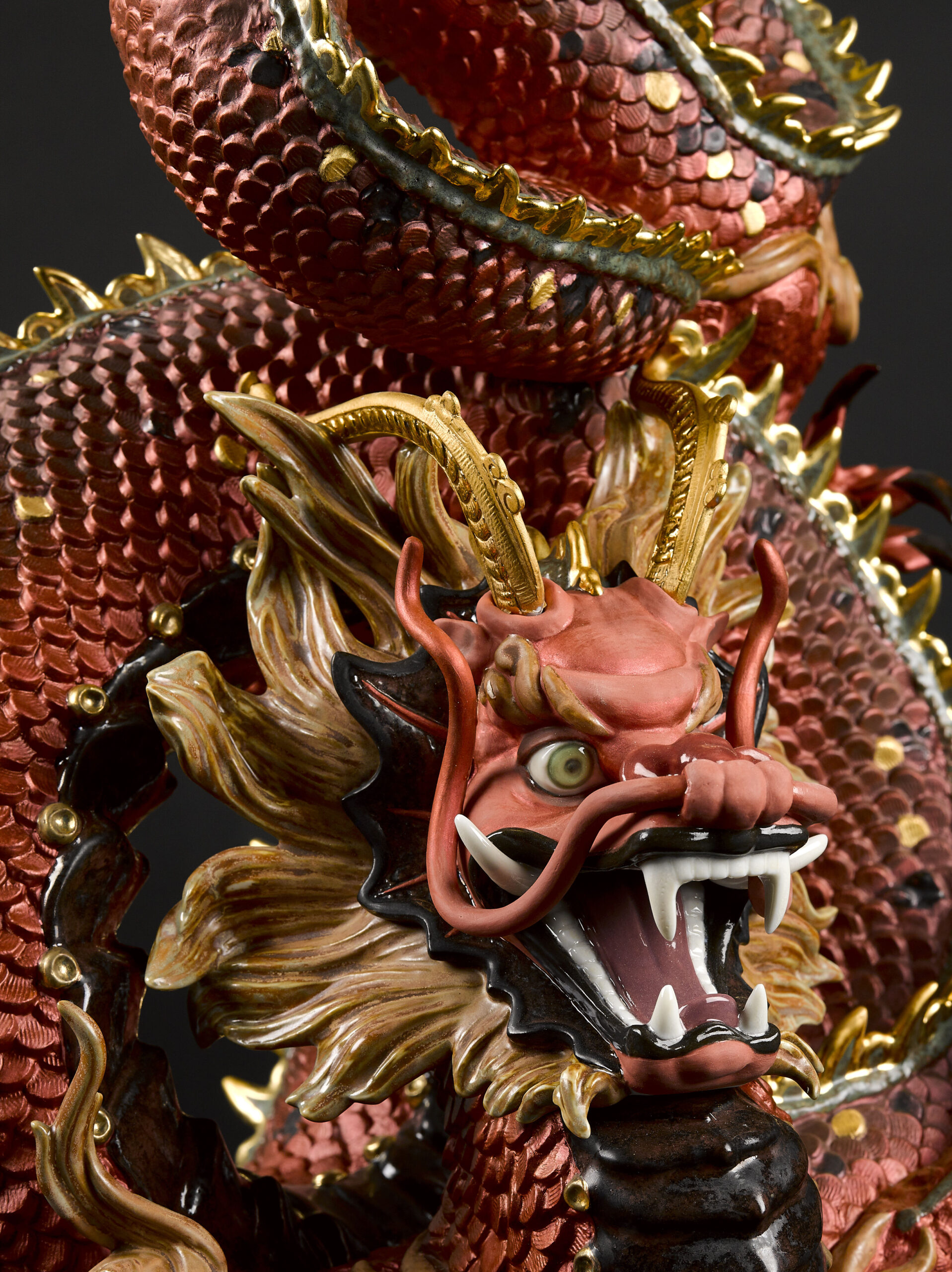 Protective Dragon Sculpture. Golden Luster and Red. Limited Edition 6 Protective Dragon Sculpture. Golden Luster and Red. Limited Edition 6