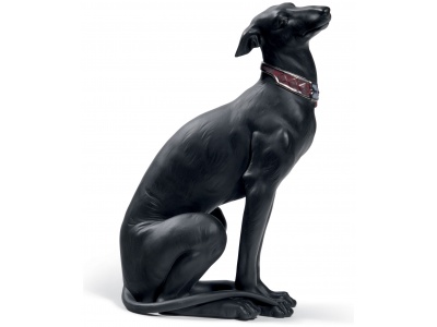 Attentive Greyhound Dog Figurine. Black