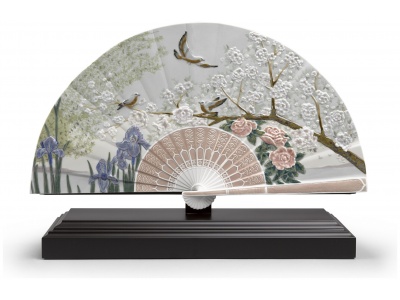 Iris and Cherry Flowers Fan Decorative Fan. Limited Edition