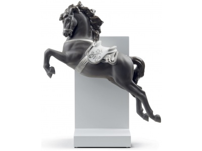 Horse on Pirouette Figurine. Silver Lustre