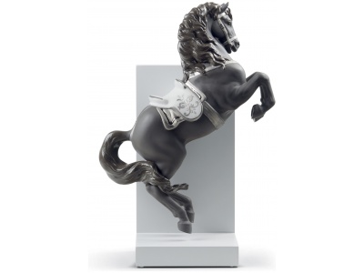 Horse on Courbette Figurine. Silver Lustre
