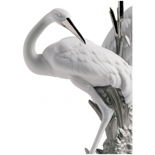 Courting Cranes Sculpture. Silver Lustre 8