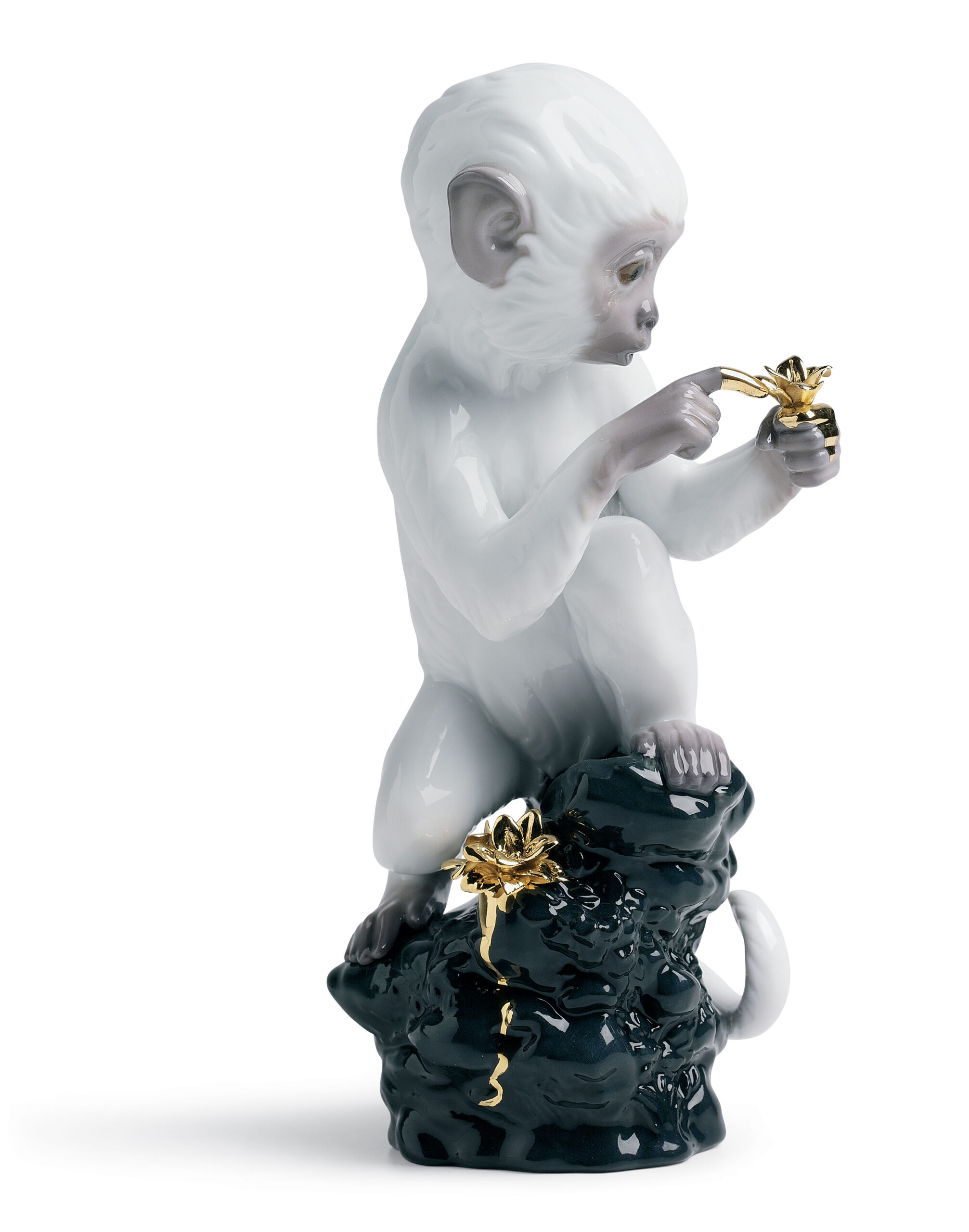 Curiosity Monkey on Black Rock Figurine 3 Curiosity Monkey on Black Rock Figurine 3