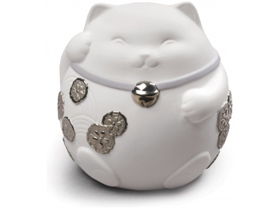 Maneki Neko I Figurine. Silver Lustre