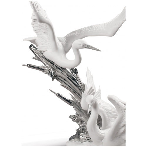 Cranes Sculpture. Silver Lustre 5